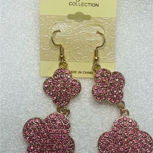 Pink Crystal Flower Earrings